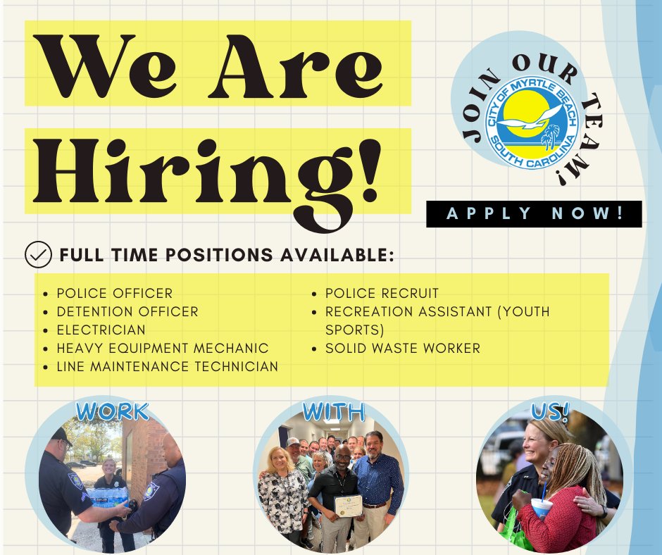 City of Myrtle Beach on Twitter "WereHiringWednesday Here are all of the full time and part