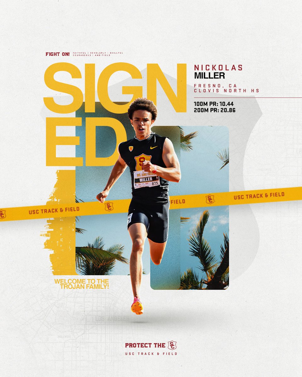 Welcome to the #TrojanFamily, Nickolas Miller!

<a href="/N1ckM1llerr/">Nickolas Miller</a> placed 3rd in the 200m and 5th in the 100m at the 2023 CIF State Championships!