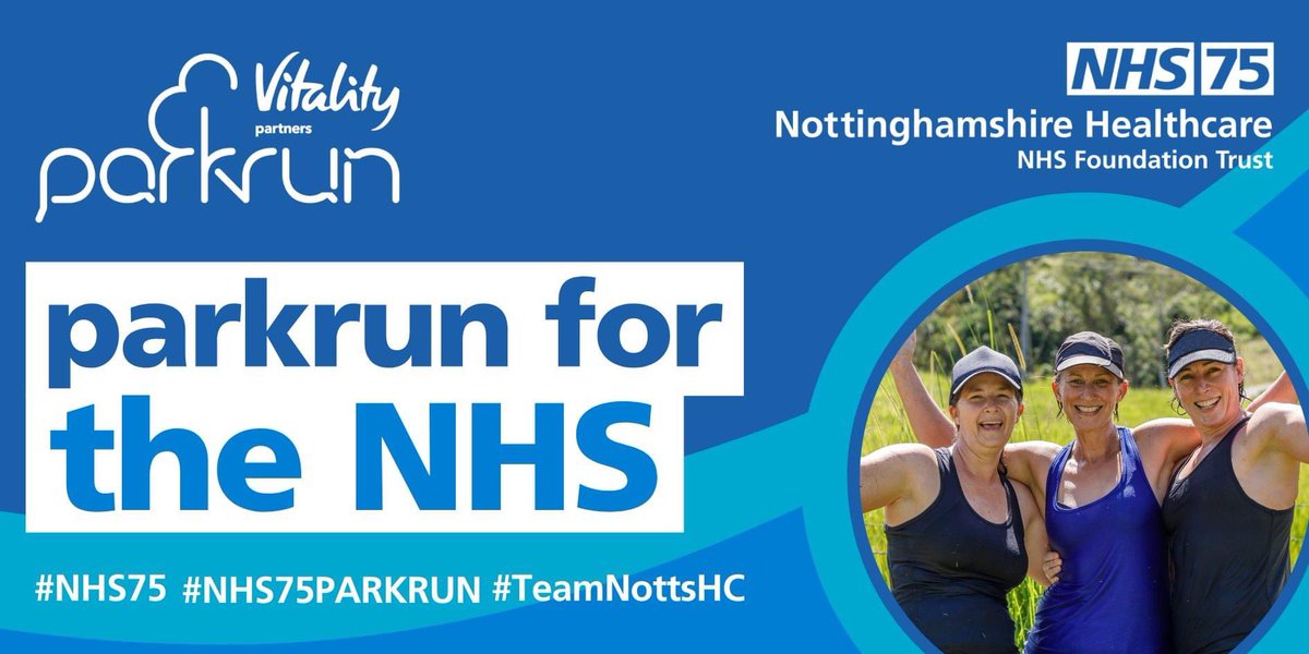 We are really excited to announce that <a href="/NottsHealthcare/">Nottinghamshire Healthcare</a> staff will be taking over our <a href="/parkrunUK/">parkrun UK</a> on 8th July for the #NHS75 day and hosting an epic #NHS75PARKRUN We’d love as many NHS staff and people who love our NHS to come and turn our parkrun blue! 💙 <a href="/SFHFT/">Sherwood Forest Hospitals NHS FT</a> <a href="/nottmhospitals/">Nottingham University Hospitals</a>