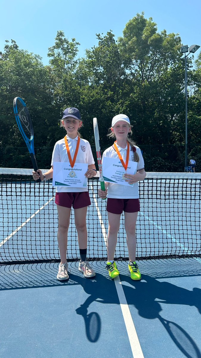 In The Kent Primary Schools Annual Doubles Championships Finals last week our Year 5 girls tennis pair were runners up in the girls event and our Year 6 boys pairing were the winners of the boys event becoming Kent Primary Schools Champions - a fantastic result by both our teams.