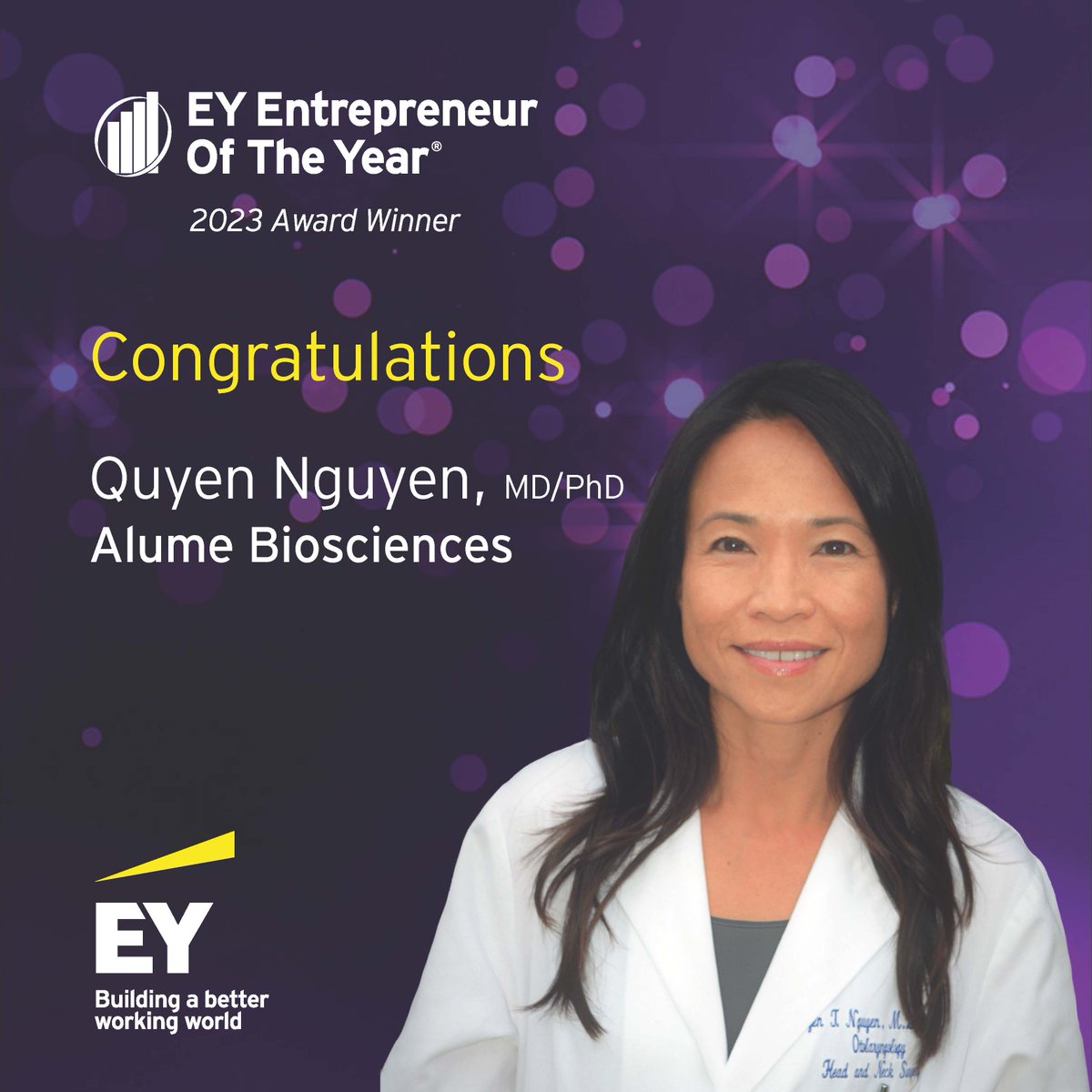 Last week, Dr. Quyen Nguyen was recognized as an Entrepreneur Of The Year® 2023 Pacific Southwest Award winner! Congratulations, Dr. Nguyen, we are so proud of you and Alume!
#EOYUS #EOYPACSW <a href="/EY_US/">EY US</a> ey.com/us/
eoypacificsouthwest