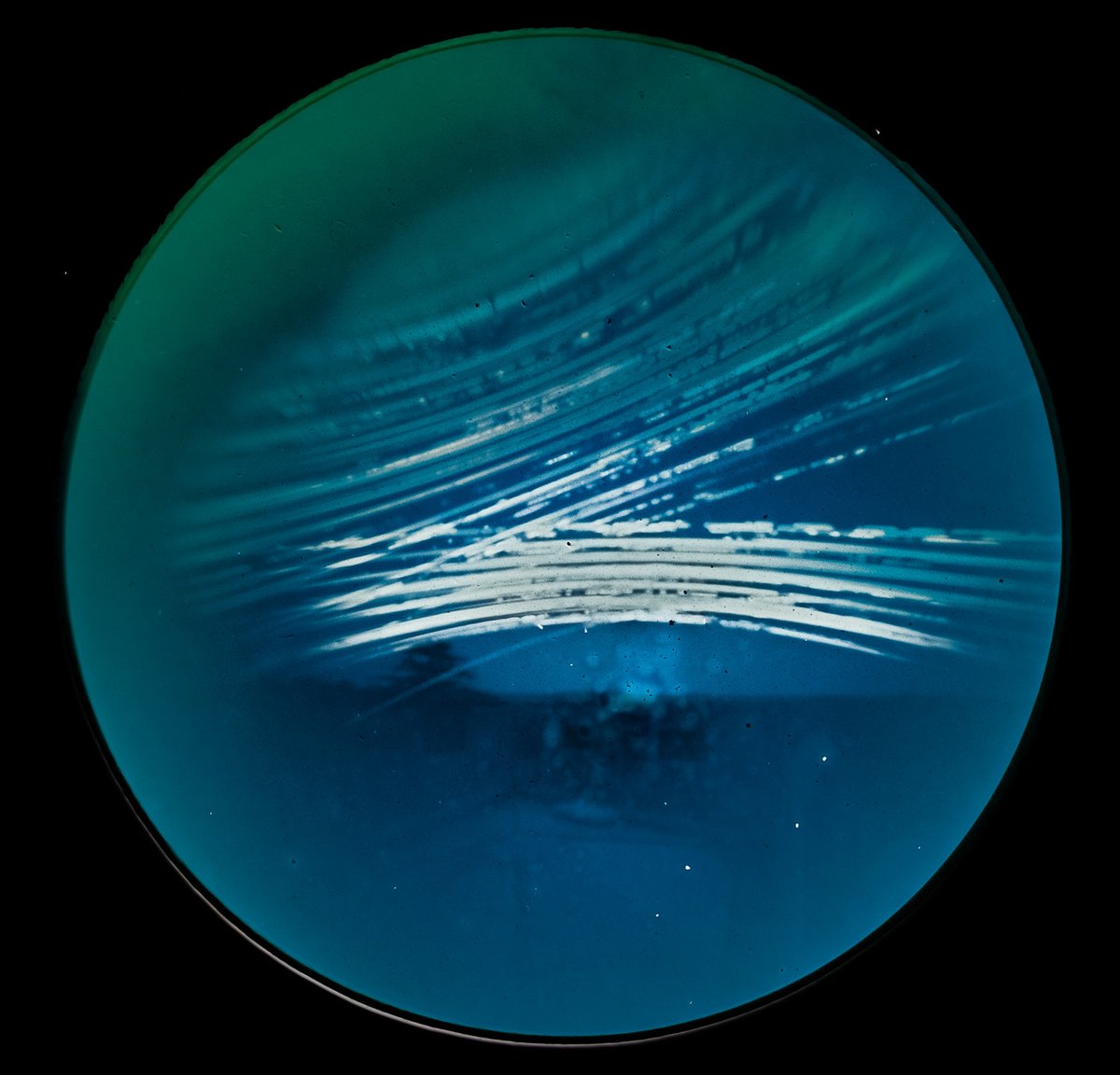 Eaglekepr's tweet photo. Solstice solargraphs with the @TheSolarCan Puck, quirky results. A today-only exposure blew over at mid-day, the six-month exposure on the church tower got rotated in ~March (?!) but the equinox-to-solstice in the window came out great. #Solstice #solargraph https://t.co/o4zuzmmfCo