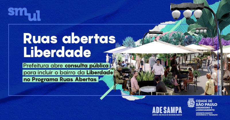 smul_sp's tweet photo. Liberdade no Programa Ruas Abertas: queremos ouvir você!
A @prefsp, por meio da SMUL e a Agência São Paulo de Desenvolvimento, disponibiliza nesta quarta-feira, 21, consulta pública sobre o projeto “Boulevard Liberdade”.
Participe: https://t.co/6q9SBJfdkf
#ruasabertas https://t.co/ooksmb5mad