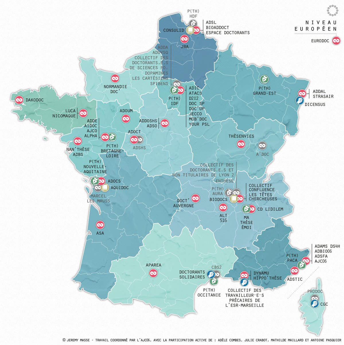 Très fier de cette cartographie des associations de soutien à la communauté doctorale ! Merci à l'<a href="/AssoJC06/">AJC06</a> de m'avoir fait confiance. La carte et l'annuaire associé sont disponibles à cette adresse : jeuneschercheurs.com/carto/