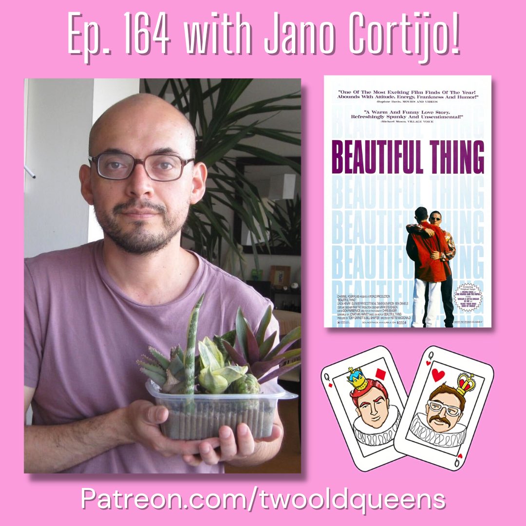 TwoOldQueens's tweet image. Today! 

Our final listener guest Jano Cortijo brings us a BEAUTIFUL THING! 

It’s got fantastic cigarette acting, gay bedrooms, and kooky neighbors but how gay is it REALLY??

We will do, and have done, the math!