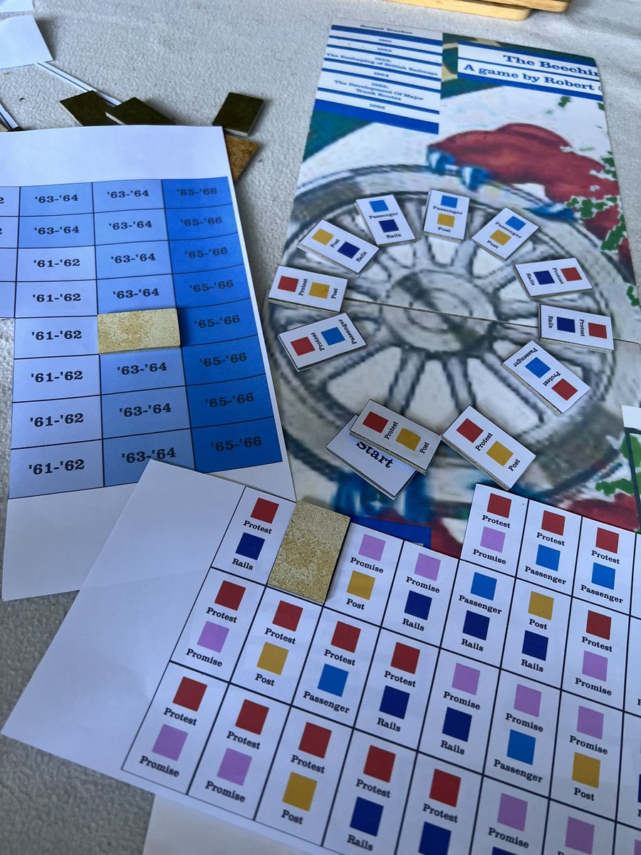 StartPlayer's tweet photo. @jackson_pope I realised that for The Beeching Axe cubes on rondal was long winded admin. I’ve taken tokens from an old game missing bits, printing of tokens the same size to stick over them. Reckon it will knock 5 mins of the game not counting cubes and pulling from a bag. #craftwednesday https://t.co/lLwiaaHs2h