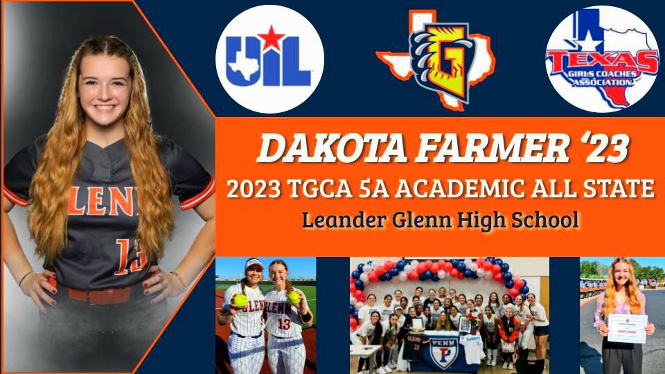 Glenn High School Softball (@glennhssoftball) on Twitter photo 📚🎓 Yes ma’am <a href="/dakotajfarmer/">Dakota Farmer</a> we see you!! Another recognition for softball Academic All State!! 🥎 So proud of you kiddo! #3P #GrizzlyNation #AllGritNoQuit 📚🎓 Yes ma’am <a href="/dakotajfarmer/">Dakota Farmer</a> we see you!! Another recognition for softball Academic All State!! 🥎 So proud of you kiddo! #3P #GrizzlyNation #AllGritNoQuit