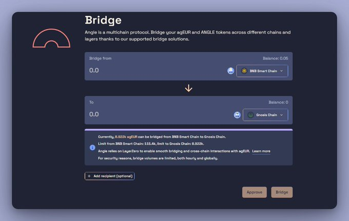 SevenAirdrop777's tweet photo. 🌉 Connect agEUR to Celo and Gnosis chain effortlessly!
🔗 Seamlessly bridge your tokens using Angle Money's platform.
💲 Best part? It's just $1 to utilize all 3 chains!
👉 Dive now: https://t.co/gXH4aERfpg
#AngleMoney #BridgeTokens #agEUR #Celo #GnosisChain https://t.co/7QMdio1kmC