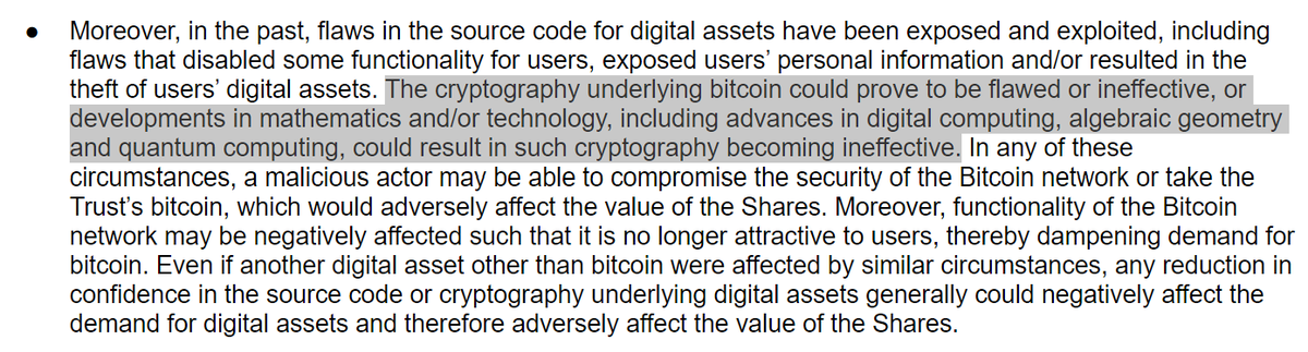 In its Bitcoin ETF filing, @BlackRock acknowledges that quantum computing is a risk for digital assets. sec.gov/Archives/edgar…