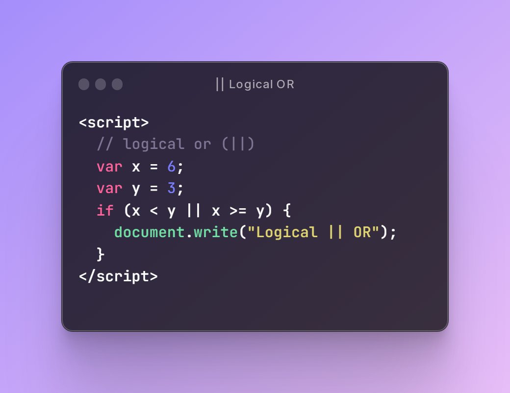 AshishChaubeys's tweet image. Day 4/100 | #100DaysOfCode
➡️ learned logical operator
➡️ Practice for following operator
• logical and (&&)
• logical OR (||)
• logical Not (!)
#100Devs #learncode #webdev #frontend #javascript