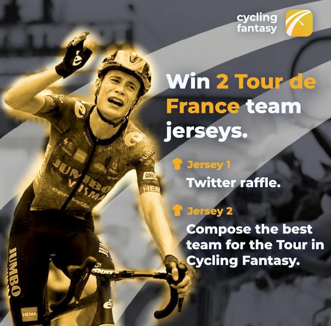 🎁 WIN 2 TOUR DE FRANCE WINNER JERSEYS 🎁

 ☘️JERSEY 1: TWITTER RAFFLE
✅RT + LIKE this tweet
✅FOLLOW @AppCycling
⏱️ Till July 1st, at 12:55 CET
———
🔮 JERSEY 2: BE THE BEST MANAGER
✅ Create your 9-rider team in Cycling Fantasy and win the Tour
📈 Result at the end of TdF