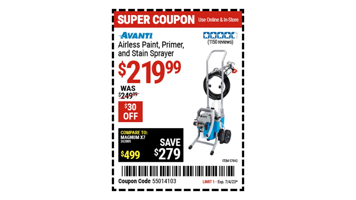 Harbor Freight on Twitter "Buy the AVANTI Airless Paint, Primer & Stain Sprayer Kit (Item 57042