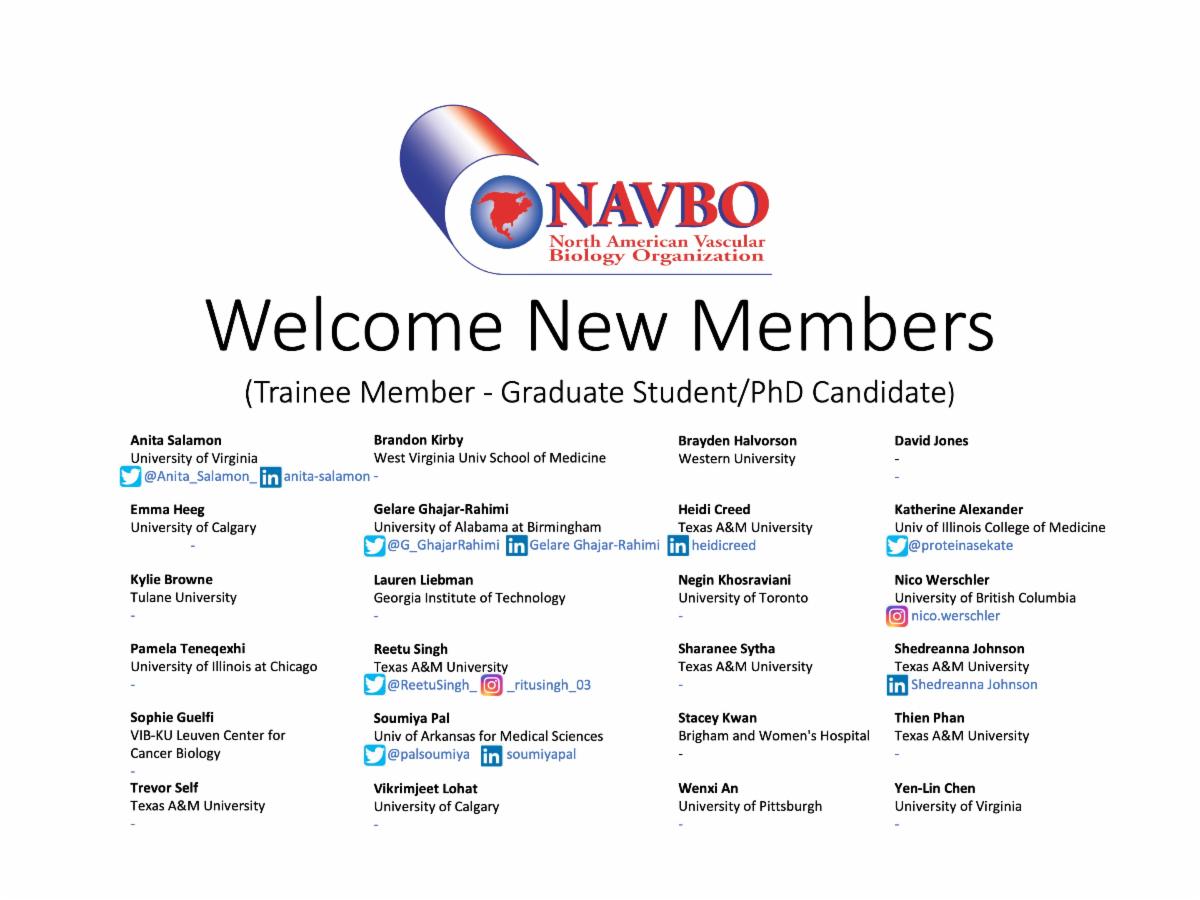 vascularbiology's tweet photo. Welcome new NAVBO Trainee Member - Graduate Student/PhD Candidate

Exciting news! 🎉 We're delighted to introduce our newest members to the #NAVBO community. A hearty welcome to you all!🚀 

Contact them:
@Anita_Salamon @G_GhajarRahimi @proteinasekate @ReetuSingh_ @palsoumiya https://t.co/l4IYxpzXkM