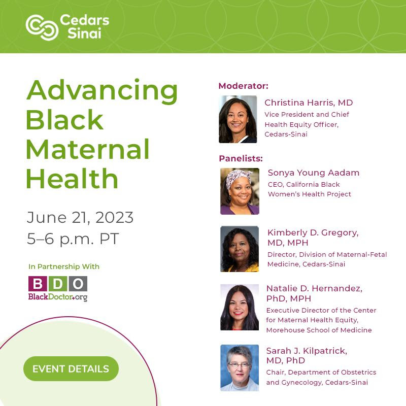 Join us today for this necessary conversation about Black maternity health outcome disparities: cedars-sinai.live/maternalhealth  #BlackMaternalHealth #MaternalJustice