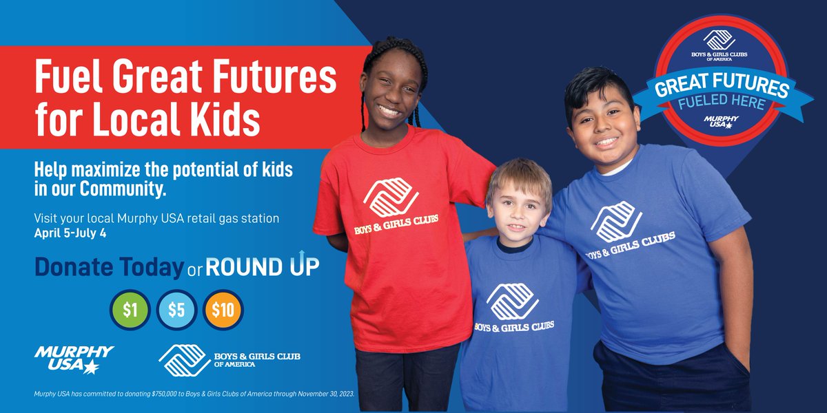There's still time to create great futures whenever you fill up with Murphy USA! When paying at the register ask to make a contribution to the Boys &amp; Girls Clubs of Springfield! #GreatFutures #murphydonatestobgc