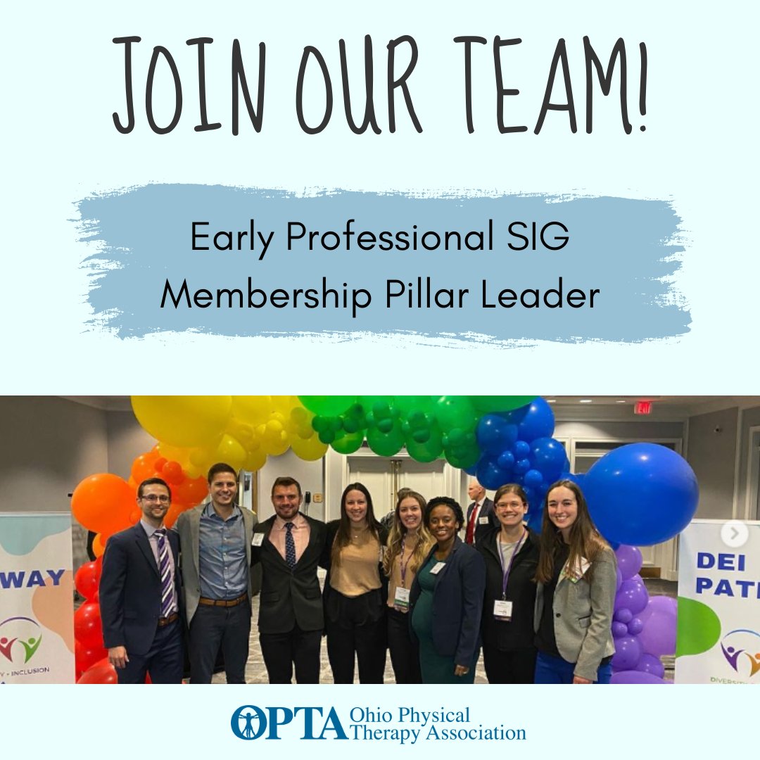 Are you looking to get more involved as a young professional? The EPSIG is looking for a new Membership Pillar Leader who will....

-Communicate the benefits of belonging 
-Develop programming/resources
-Assist the EPSIG Chair 

Email Opt@ohiopt.org to learn more!