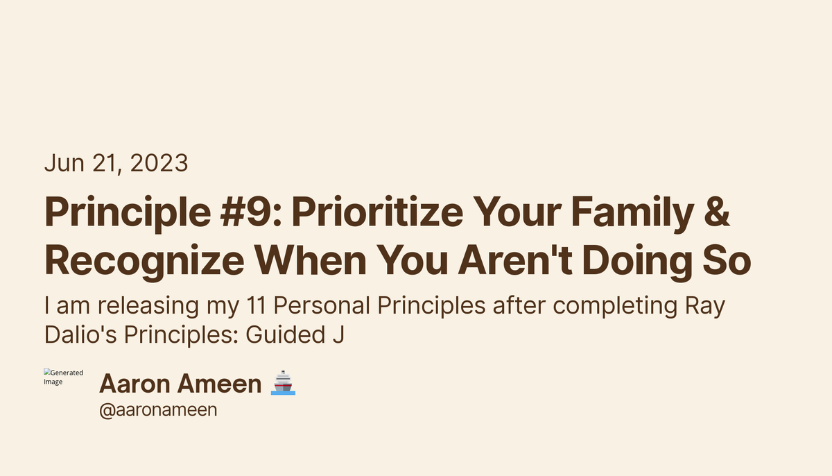 New shipment! Principle #9: Prioritize Your Family &amp; Recognize When You Aren't Doing So by AaronAmeen. 

👉  Read it —> x.com/AaronAmeen/sta…

#ship30for30