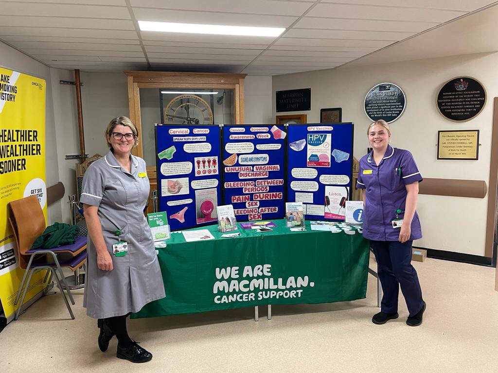 Amanda (CNS) and Anna (SW) are raising awareness of symptoms for #CervicalScreeningAwarenessWeek and encouraging all eligible women to take up the offer of screening and have their smear
@macmillancancer @warburton_jenny @OldhamCO_NHS