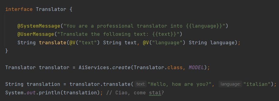 langchain4j's tweet image. Defining prompt templates has never been so easy in Java:
#Java #AI #LLM #LangChain #LangChain4j