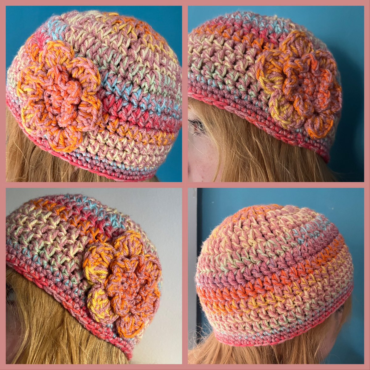 I know it’s a bit too hot for beanies now but 🤷‍♀️🙅‍♀️🙋‍♀️ 
#beanie #rainbow #variegatedyarn #wip #colourful #MHHSBD #womaninbizhour #crochet #flower etsy.com/shop/DWCrochet…