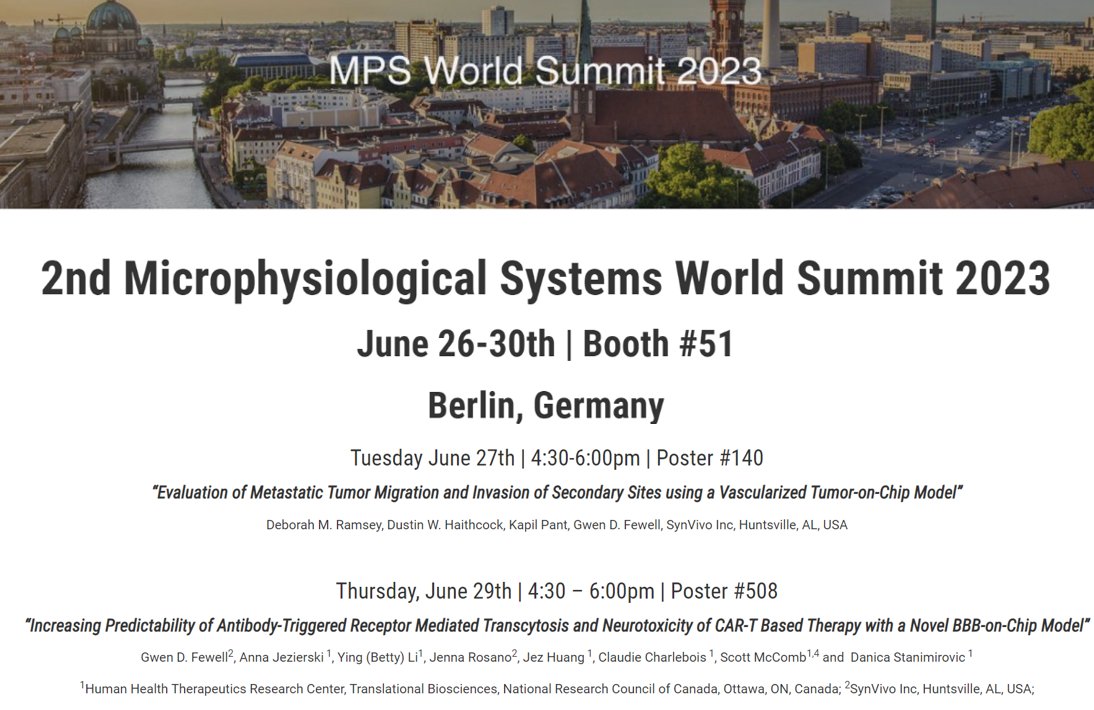 SynVivo will be exhibiting at the MPS World Summit 2023 in Berlin next week. Find us at Booth #51 or visit our posters to chat. Set up a one-on-one conversation with our scientists by emailing info@synvivobio.com.
#mpsworldsummit2023 #synvivobio #OrganChip