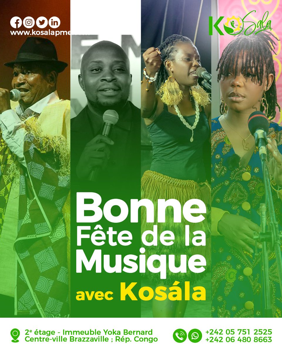 Kosalaafricapme's tweet image. Célébrez la Fête de la Musique avec nous et réveillez votre talent d'artiste congolais. Saisissez les opportunités, illuminez le paysage musical et créez des succès inoubliables. #FêtedelaMusique #talent #succès #musiquecongolaise #Kosála