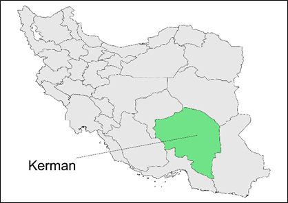 MR_Farzanegan's tweet image. 6. Evidence for the existence of #spatial #spillovers to neighboring counties: Location of #Kerman Province within #Iran (green). Location of #Bam County within Kerman Province (red). Bam‘s neighbors of first order (orange). Bam‘s neighbors of second order (yellow).