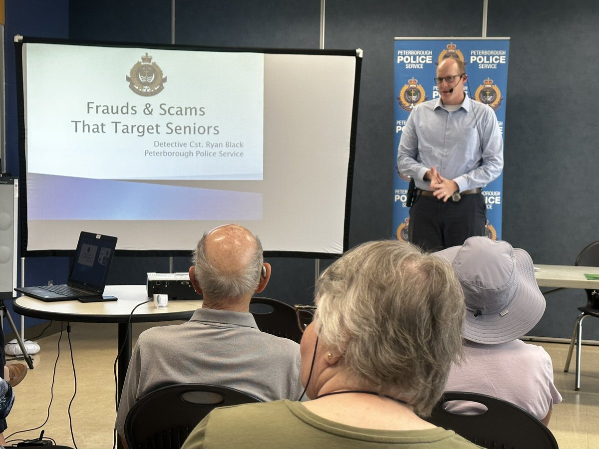 DC Ryan Black speaking at the #SeniorsShowcase about frauds & scams.  
Tips:
#1:  Be cautious & ask questions 
#2: Verify the information 
#3: Resist the urgent request 
#4: Report frauds 
#5: Talk to family & friends about any suspicious calls before acting 

#agefriendly #ptbo