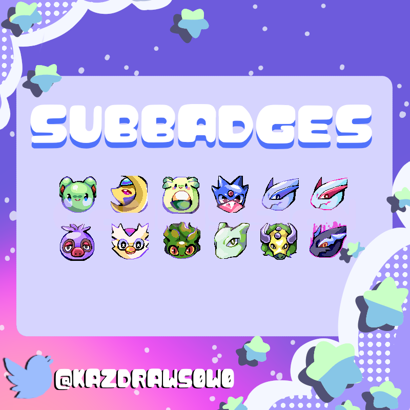 More subbadge commissions! Did these for @MajesticPale ! doing subbadges and emotes really help me improve as an artist i really like them!