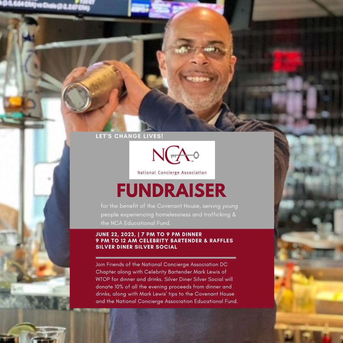 I’ll be working behind the bar for tips to benefit DC’s Covenant House tomorrow night 6/22 at Silver Social in DC! Come by and order a drink!