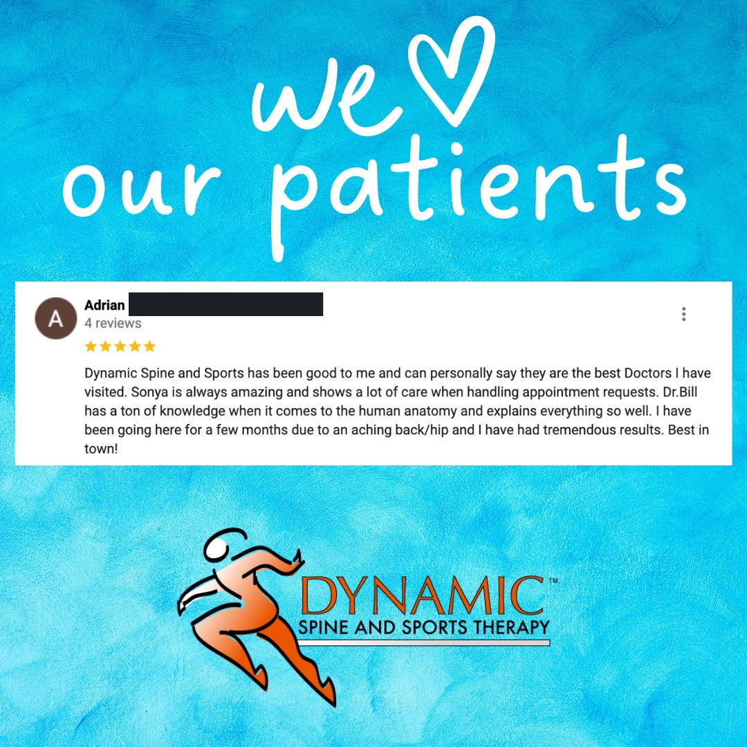 We ❤️ you guys! Our patients are the reason we do what we do. 

#patientexcellence #hippain #hipandback #chiropractorreviews #reviews #feelingloved