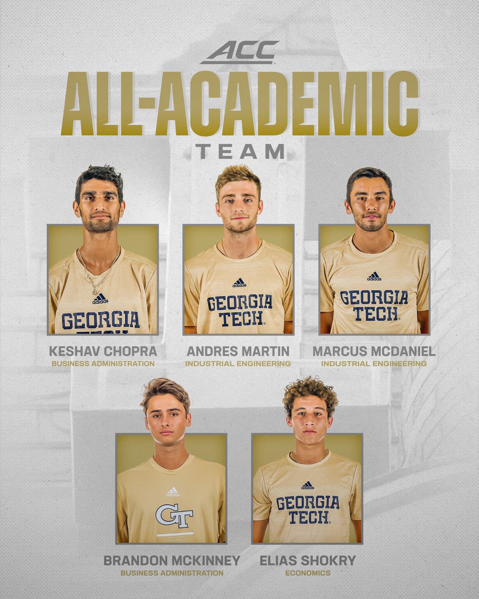 Proud to place 5️⃣ Yellow Jackets on the #ACCMTEN All-Academic Team. Excelling on and off the courts! #TogetherWeSwarm 

🔗: buzz.gt/mten062123