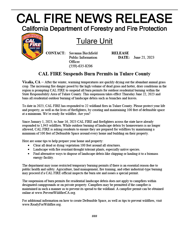 CAL FIRE Tulare Unit on Twitter "Drier conditions and warmer weather are prompting CAL FIRE to
