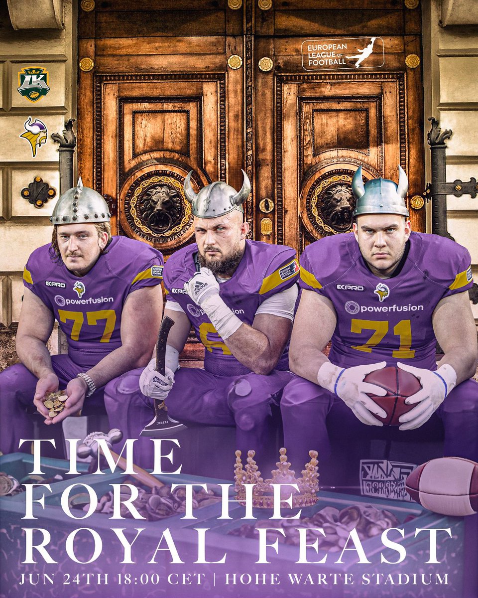 When Kings come to town, it’s time for a Royal Feast…

If you want to be part of the #RoyalFeast, then come to the Hohe Warte stadium on Saturday! 
#ViennaVikings vs. <a href="/LeipzigKings/">Leipzig Kings</a> 

🎟️ <a href="/TicketmasterAT/">Ticketmaster Austria</a> 
#LKGatVIK #PurpleReign 
📸 <a href="/kingofkick2/">Peter Kramberger</a> 👨‍🎨 <a href="/m_bialy/">Maciej Biały</a>