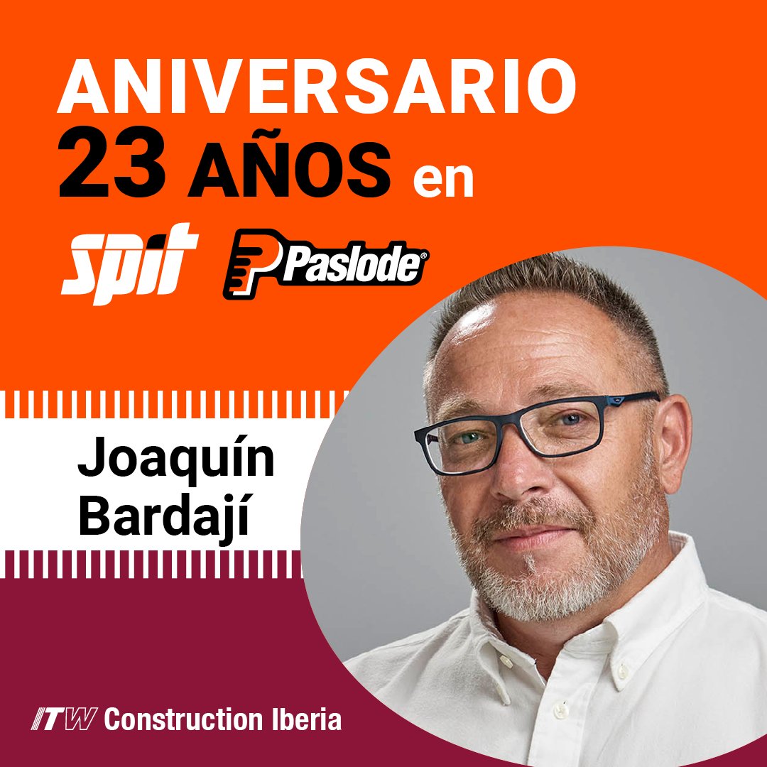👆 FELICIDADES hoy lleva 23 años nuestro especialista de canal, Placa de Yeso y Aislamiento de la zona NORDESTE Y ANDORRA,  <a href="/CastroBardaji/">Joaquin Bardaji Castro</a>  para las marcas SPIT y PASLODE.

Nuestro equipo: spitpaslode.es/es/quienes-som…

#NeverStopBuilding #Spit #Paslode #itwconstructioniberia #itw
