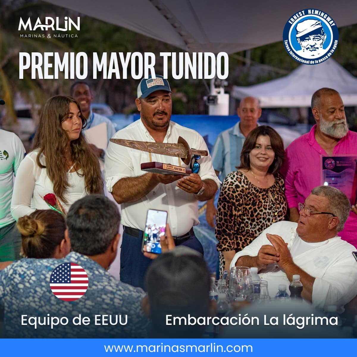 nautica_marlin's tweet photo. #NáuticaMarlin 📷 ¡ Premiación de la 71 Edición del #TorneoInternacional #ErnestHemingway
📷 #MayorDorado: #EquipoDeFrancia, Embarcación Fiesta. 📷
📷#MayorTunido, #EquipoEEUU, #Embarcaión “La Lágrima “ 📷
📷 #MayorPeto, Equipo de #Sudáfrica, Embarcación #PilarII 📷
#CubaÚnica https://t.co/uqMI7ZQzsx