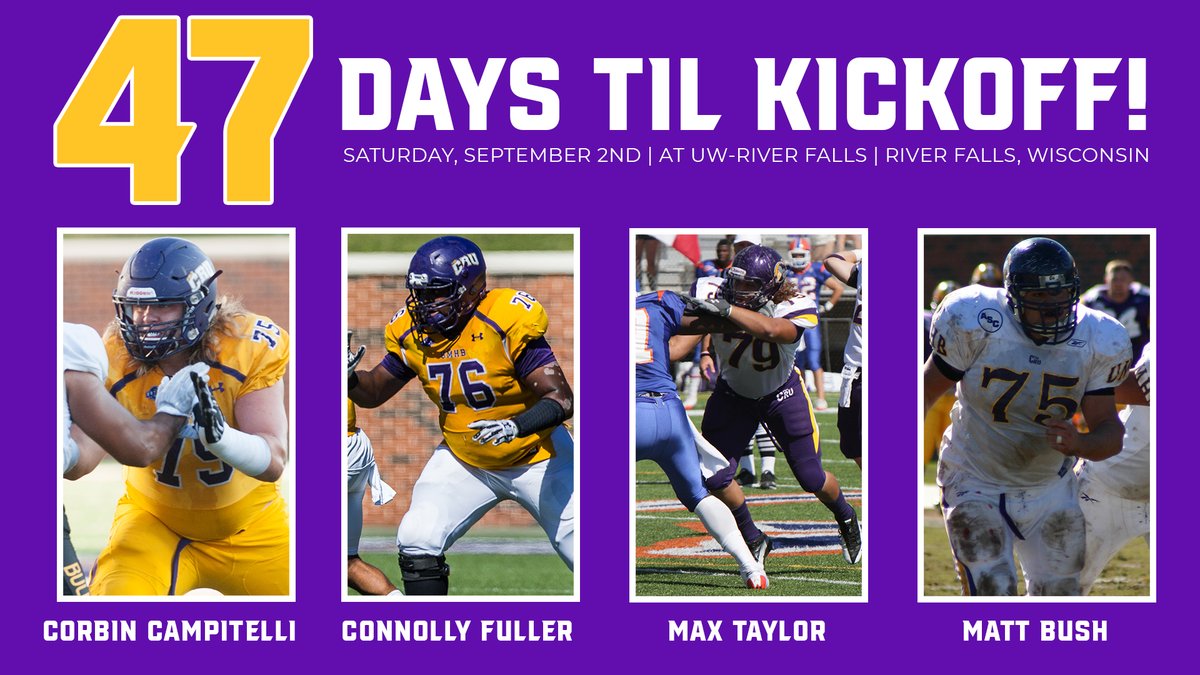 ⭐COUNTDOWN TO KICKOFF -4️⃣7️⃣⭐

Line up the All-American7️⃣0s!
Corbin Campitelli (75), Connolly Fuller (76), Max Taylor (79), Matt Bush (75)

#gocru