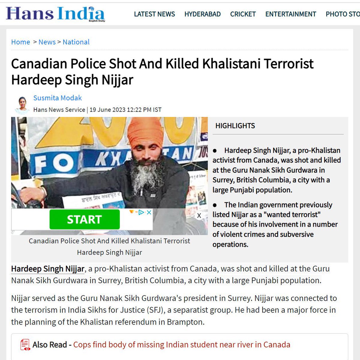 Ok @csiscanada Indian Media solved the case for you. Canadian police shot bhai #HardeepSinghNijjar according to them. @surreyps @SurreyRCMP @JustinTrudeau @theJagmeetSingh @GurratanSingh 
#Brahman_Terrorism #PressFreedom
