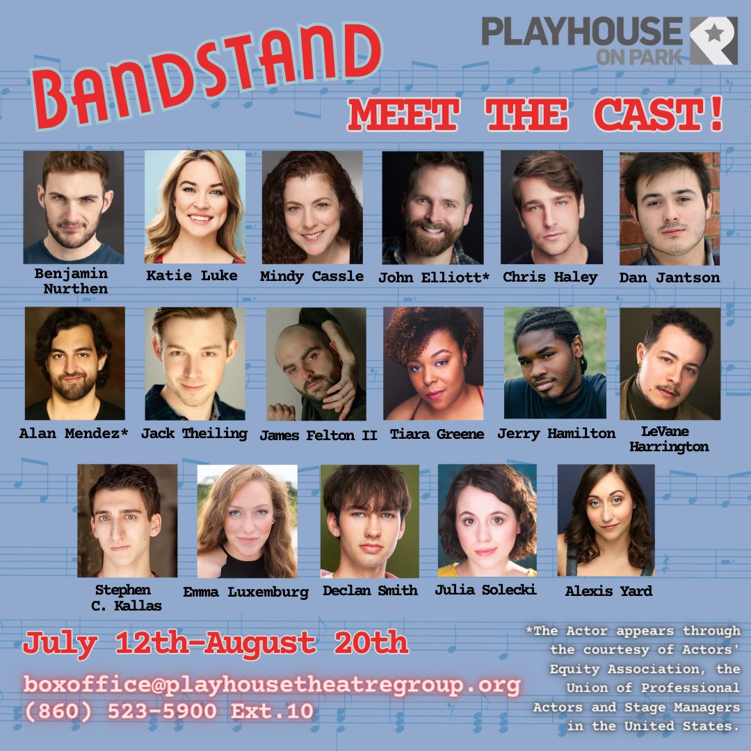 Meet the cast of BANDSTAND! 
For tickets, visit playhouseonpark.org or call (860) 523-5900 Ext.10
#bandstand #bandstandonpark #playhouseonpark #professionaltheatre #theatre 
BANDSTAND is presented by arrangement with Concord Theatricals. concordtheatricals.com