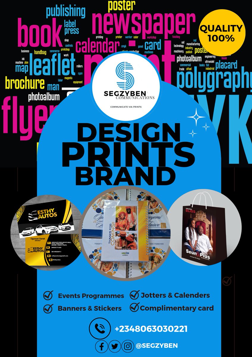 SegzyBen's tweet image. We are one of the best Printing Plug here in Akure, Ondo state to prints that your next Printing works.
We prints from #EventsProgramme, #Banners,#Stickers,#ExerciseBooks, #Mugs,#ThrowPillow,#Jotters,#Notepads,#ComplimentaryCards,#Books and #Flyers 
📲 Wa.me/+2348063030221