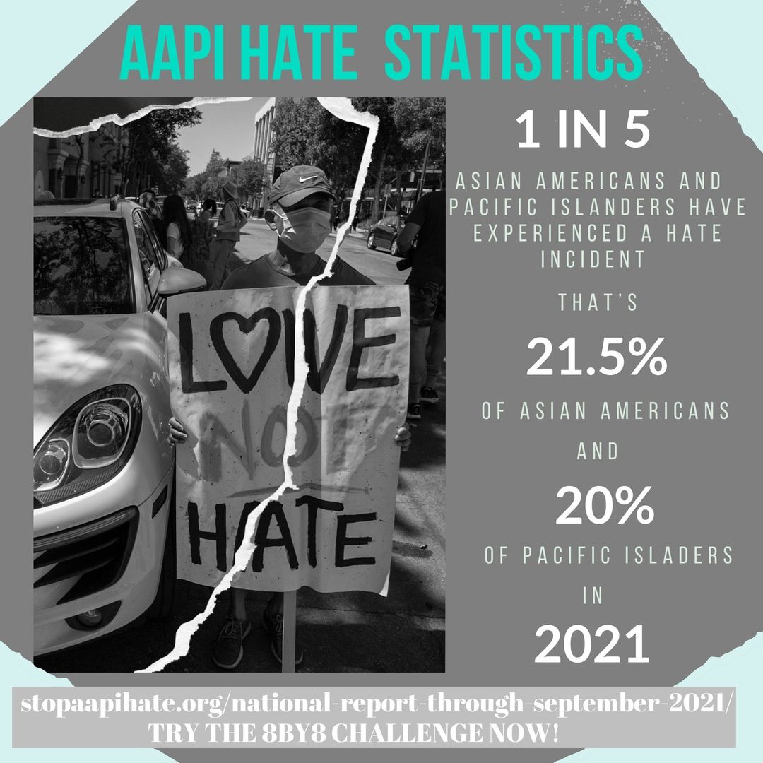 In 2020, 1/5 Asian American Pacific Islanders experienced a hate incident. Want to do something about it?

Take the 8by8 Challenge
challenge.8by8.us

Invite 8 friends to register to view in 8 days.

#stopaapihate #stopasianhate #stopasianhatecrimes #8by8 #8by8challenge