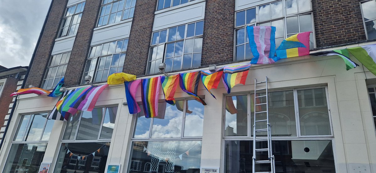 prideinluton's tweet photo. It's starting to look like #Pride. We've been working with our production crew and @HatFactoryAC tech team to get the factory ready for tomorrow nights vigil. Join us 7pm - 7.40pm tomorrow evening. #PrideinLuton https://t.co/x7t2lhivZm