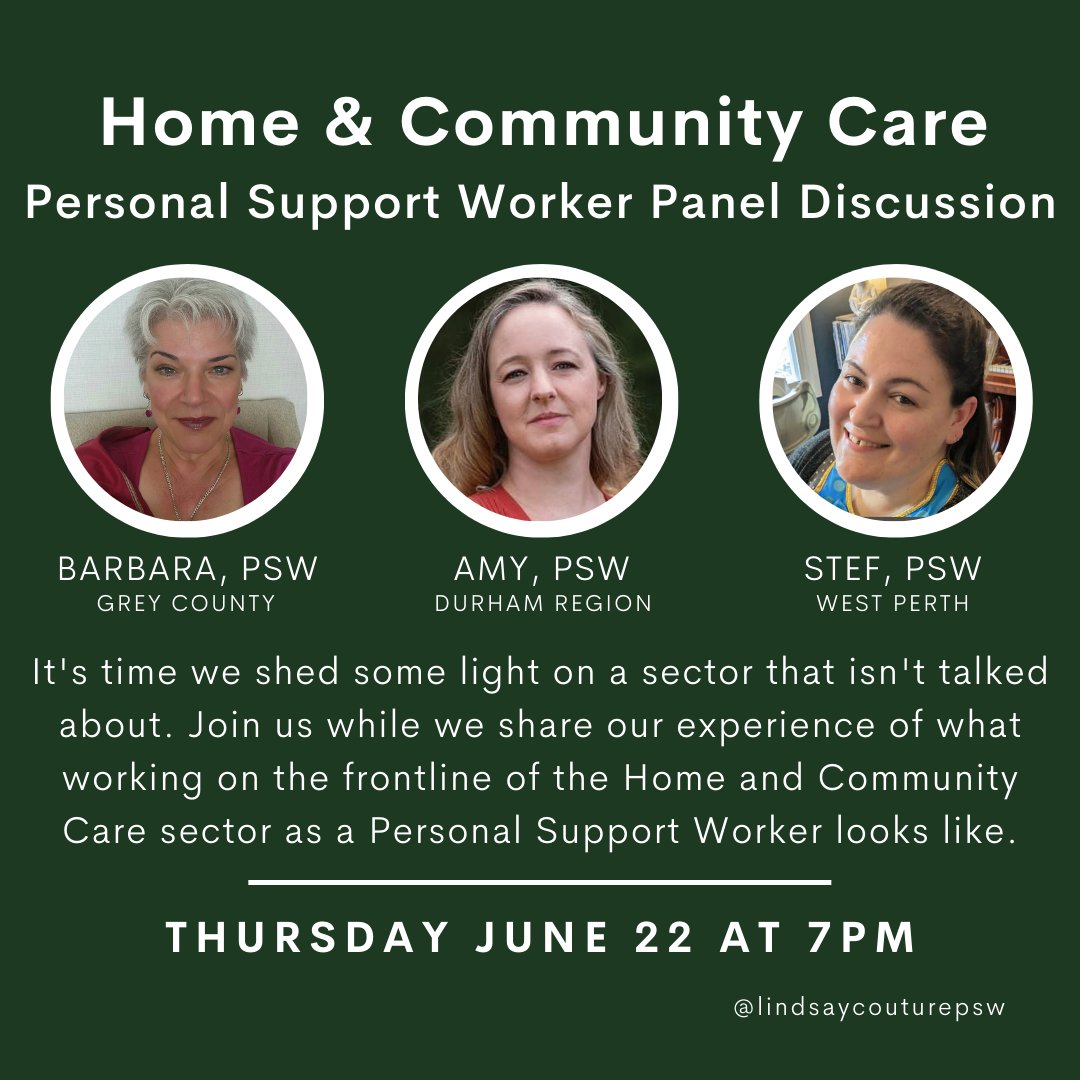 I'm hosting a #TwitterSpace on this coming Thursday at 7pm. Joining me will be 3 other PSWs from the Home and Community Care sector and we will be talking all about our experience on the frontline! #PSW #Homecare #RuralHealthcare