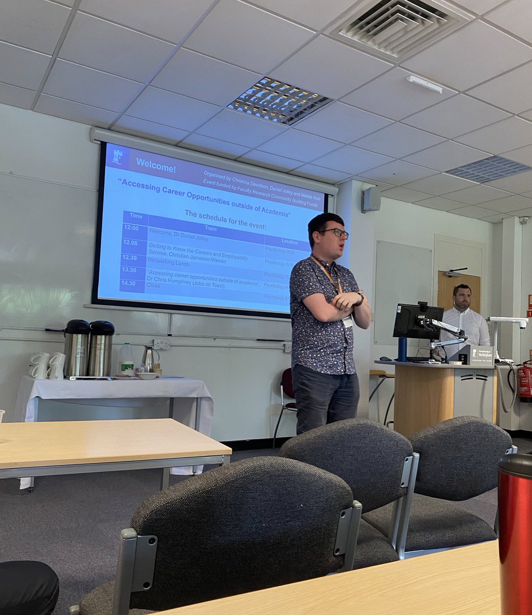 Really enjoyed the ‘Accessing Career Opportunities Outside of Academia’ session I attended today with @chrishumphrey! Thank you @davidsonchri, @DrDanielJolley and @IsonMatias for organising it! @notts_psych