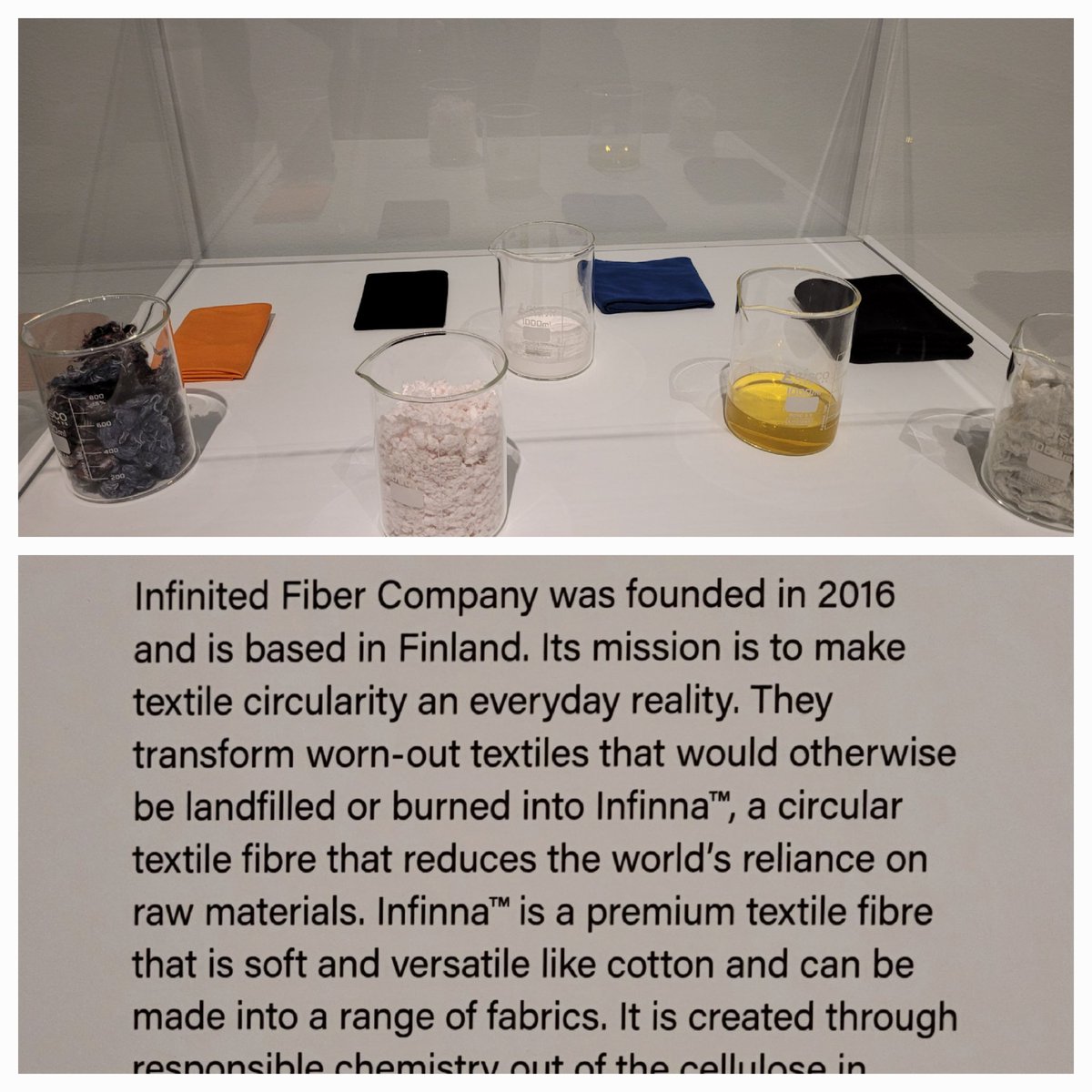 Very happy to find <a href="/infinitedfiber/">InfinitedFiber</a> materials and know-how on exhibit in Vancouver Art Gallery . Way to go for a Finnish start-up company solving the #recycling of #textiles problem!