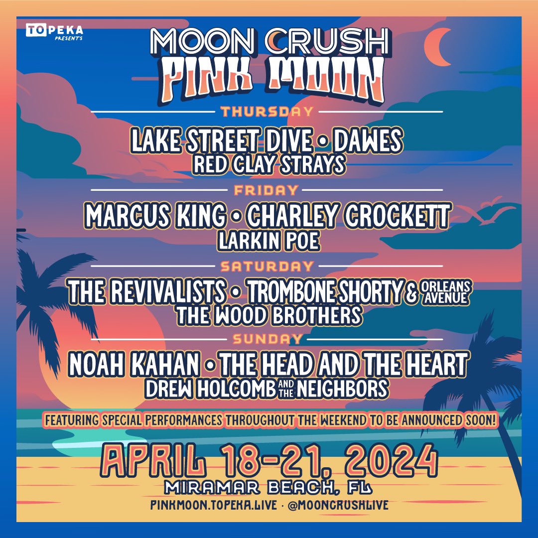 We're going to the beach 🌊 🌊 We will be heading to @mooncrushlive's 'Pink Moon' festival in Miramar Beach, FL, April 18th - 21st, 2024!🤘🏻🤘🏻 Visit pinkmoon.topeka.live to learn more and to register for the pre-sale today!