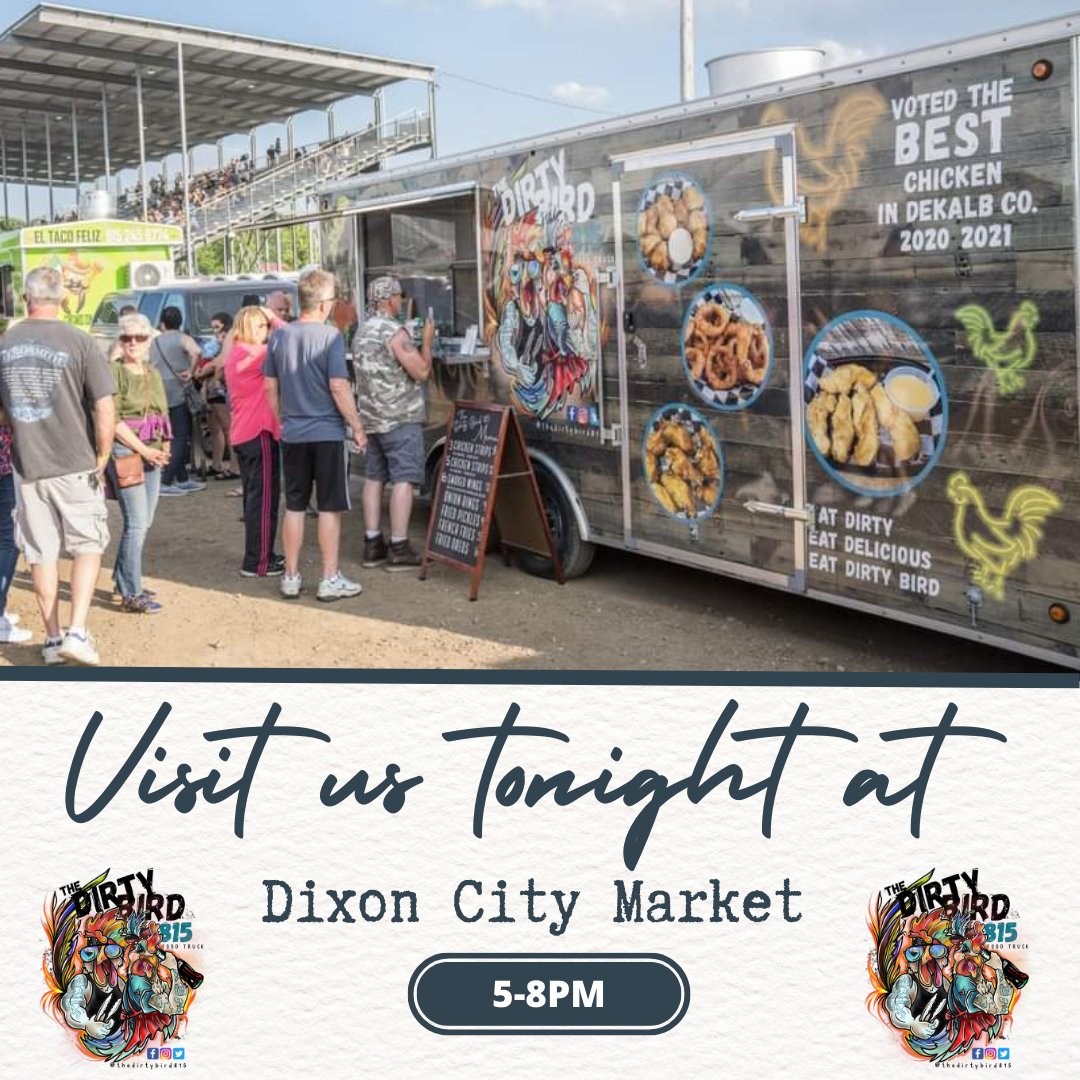 Our food truck will also be out at the <a href="/discoverdixon/">Discover Dixon</a> City Market from 5-8pm serving up our award-winning chicken strips, pork tenderloins, wings and hand battered sides. Eat Dirty, Eat Delicious, Eat Dirty Bird 🐔

🐔 Food Truck 🐔
🕓 5:00-8:00pm
📍 Dixon River Front, Dixon