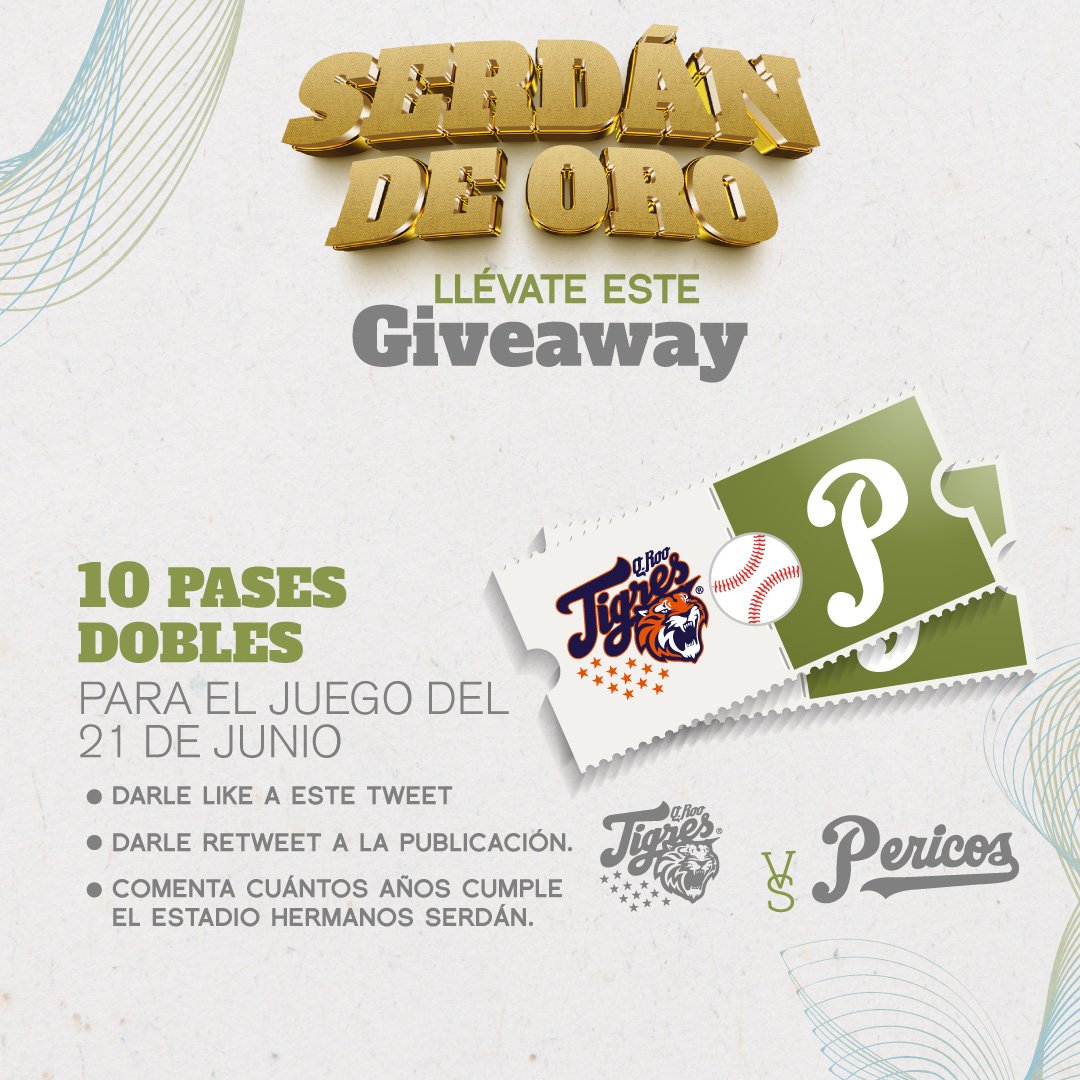 Pericos_Oficial's tweet photo. Porque queremos verlos a todos en el Serdán de Oro tenemos este giveaway para que ganes uno de los 10 pases dobles del juego de hoy frente a los Tigres de Quintana Roo. 🦜
#JuntosPorEl6 ⚾ https://t.co/4WONGwgUm2