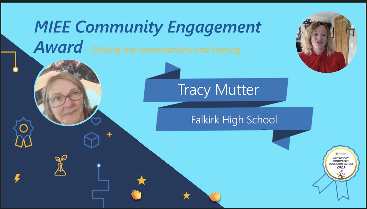 Congratulations to Miss Mutter on receiving #MIEExpert Community Engagement Awards for Scotland and the UK 🎉🥰
#MicrosoftEDU #teamMIEEScotland 
#weareFHS