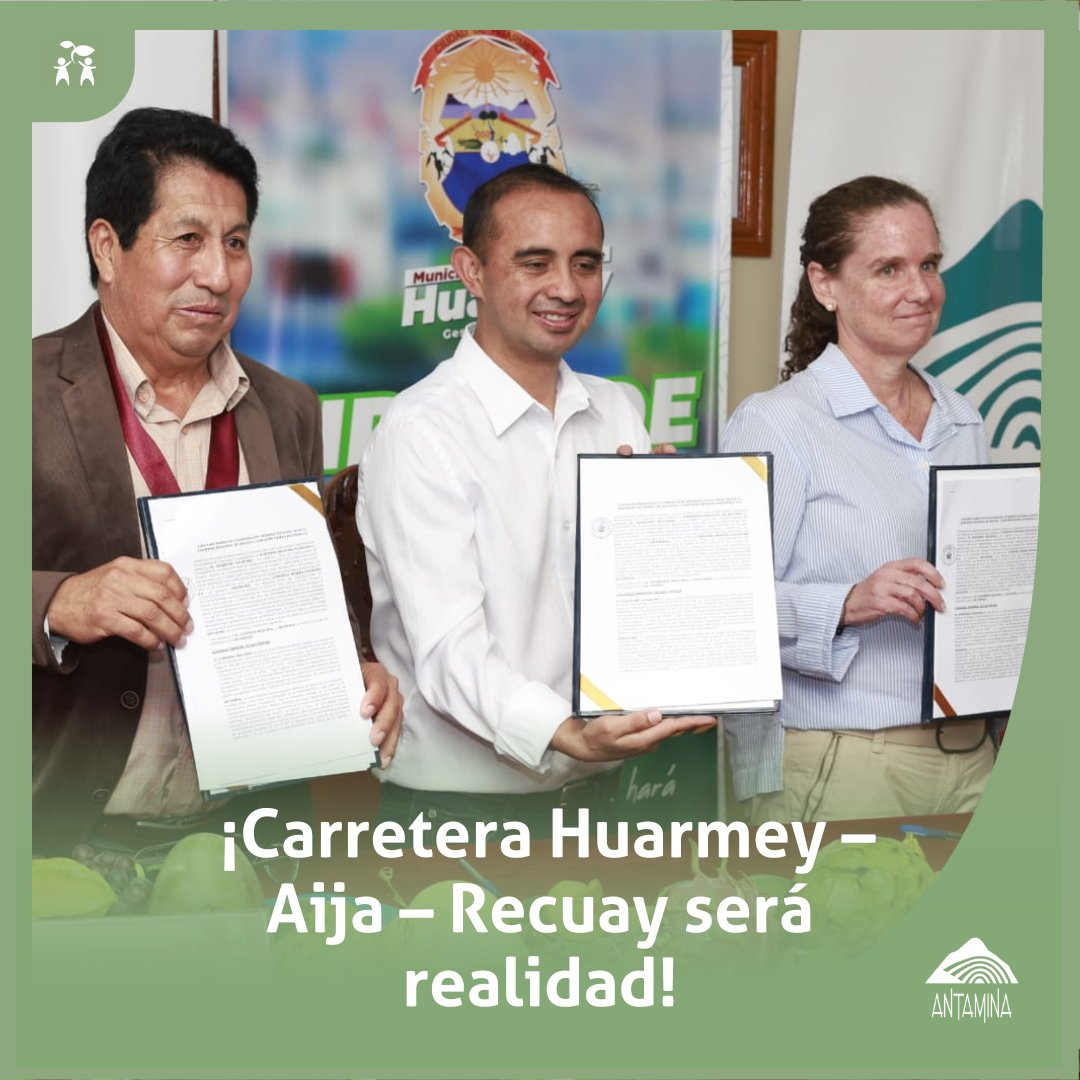 Antamina_Peru's tweet photo. #CompromisoAntamina | ¡Se firmó el convenio para la realización de los estudios y la posterior construcción de la carretera que unirá Huarmey, Aija y Recuay! 🚧​ 🤝

👉​ Conoce más de este nuevo convenio aquí: https://t.co/YmUsqNadM9 https://t.co/9lN7yCpTVV